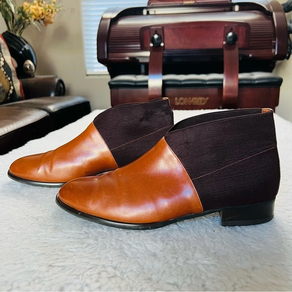 Plaza Handmade 2 Tone Leather/Elastic Fabric Slide On Chukka Boots Size 9.4 M
